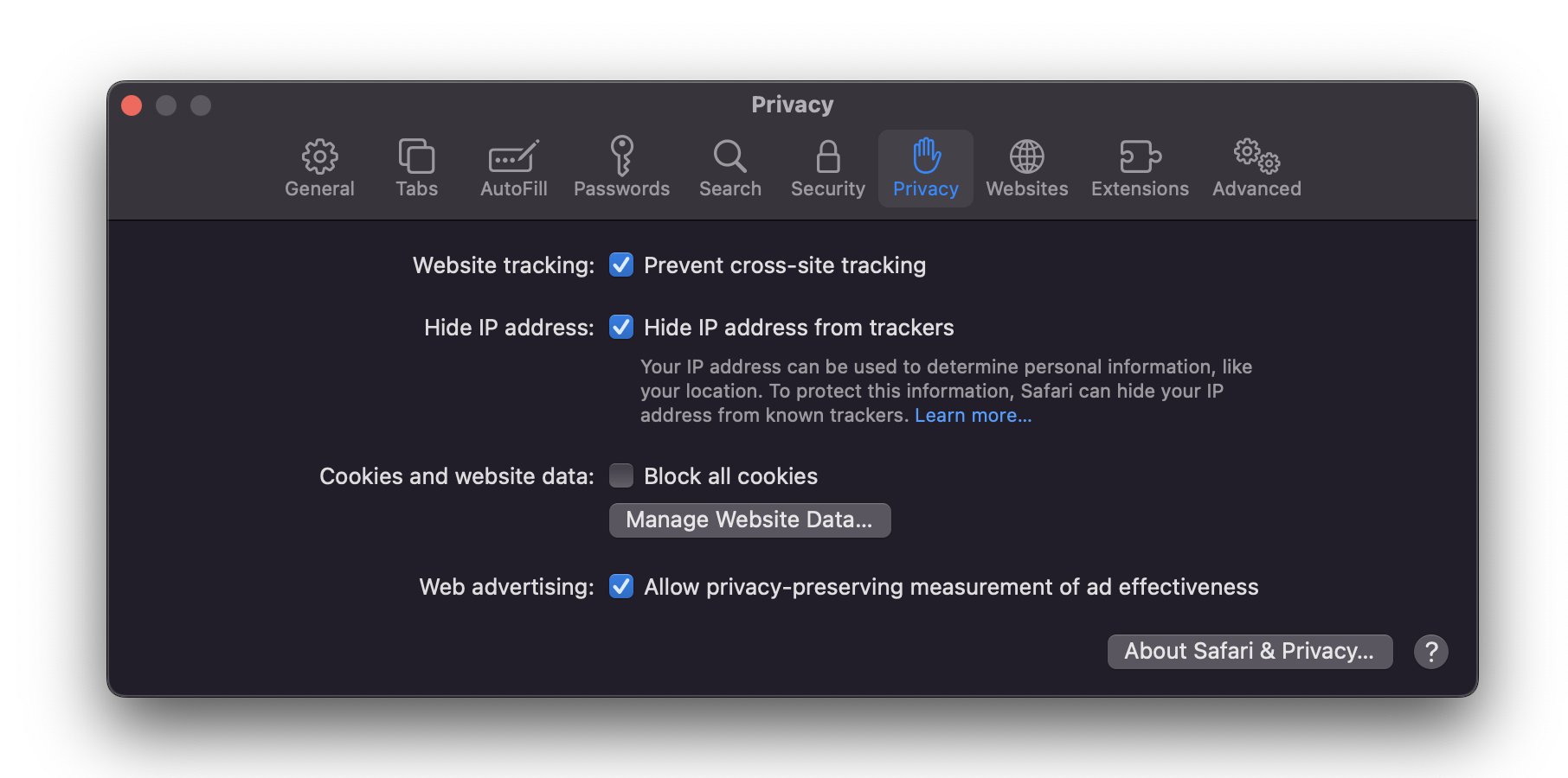 Security screen for Safari