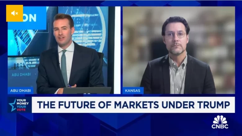 Split-screen CNBC segment “The Future of Markets Under Trump” featuring Matt Gertken of BCA Research from Kansas.